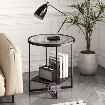 免運/開立發票 鐵藝客廳小圓桌小茶幾沙發邊柜置物架邊幾小桌子玻璃茶幾輕奢角幾 最低價 快速出貨