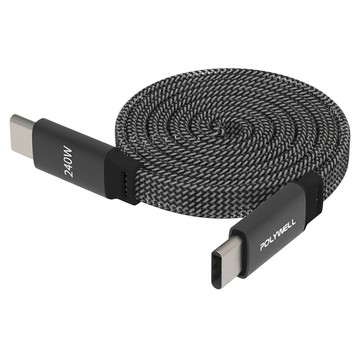 POLYWELL 寶利威爾 Type-C 磁吸收納快充扁線 240W PW15-W45-A481  黑色  1個  1m
