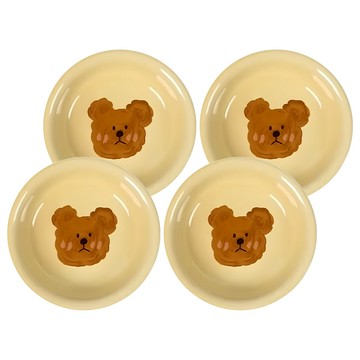 沐慕家居 陶瓷防滑餐具臭臉熊小碟  黃色  4個