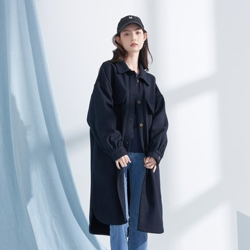 質感毛呢寬襯衫大衣外套(丈青)-女