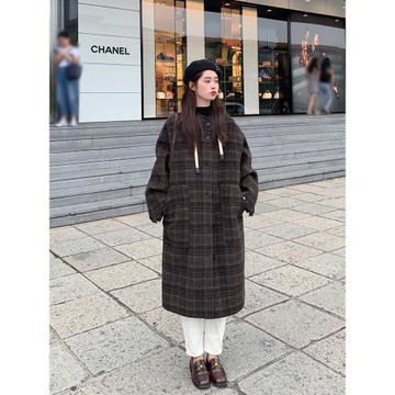 妃兒復古中長款毛呢雙面羊絨大衣