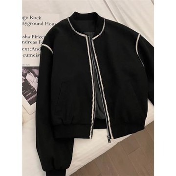 外貿原單出口品牌專柜尾單春秋夾克復古棒球服小香風短外套女寬松