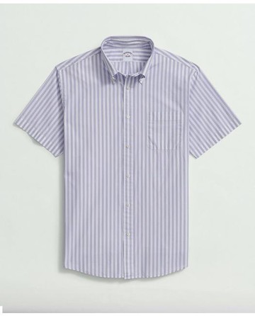 Brooks Brothers Men's Friday Shirt, Short-Sleeve Poplin Butcher Striped | Lavender | Size Medium
