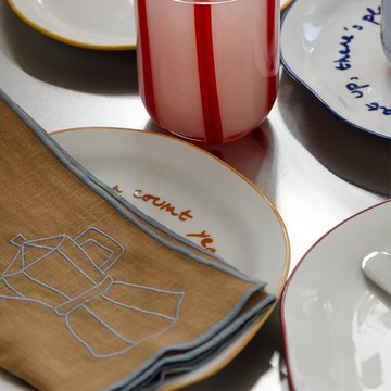 【英國 MÆGEN】刺繡棉麻餐巾組-卡其 (摩卡壺) /2入裝