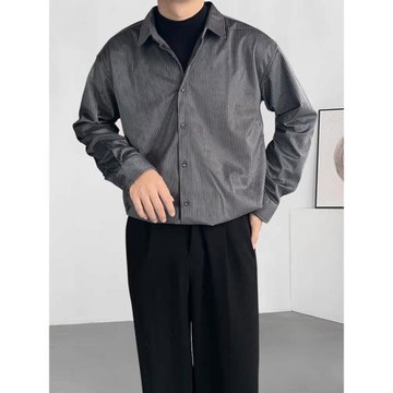 燈芯絨襯衫長袖男士春秋冬季寬松設計美式復古高級光澤感疊穿輕熟