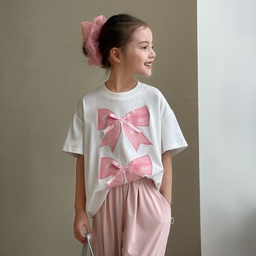【中大女童】甜美圓領蝴蝶結涼感百搭舒適T恤