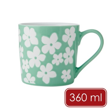 Mikasa Dinnerware 美國 石陶馬克杯(薄荷白花360ml) / 拿鐵杯 撞色幾何 北歐風 情侶對杯 可機洗 洗碗機可洗