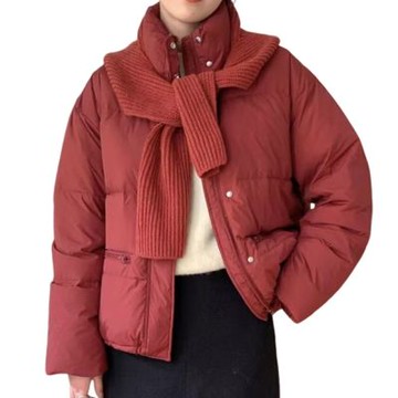 [米蘭精品] 現貨+預購 頂級真羽絨外套90%鴨絨羽絨衣秋冬外套保暖上衣大碼休閒女裝-立領圍巾帽7色74mw70