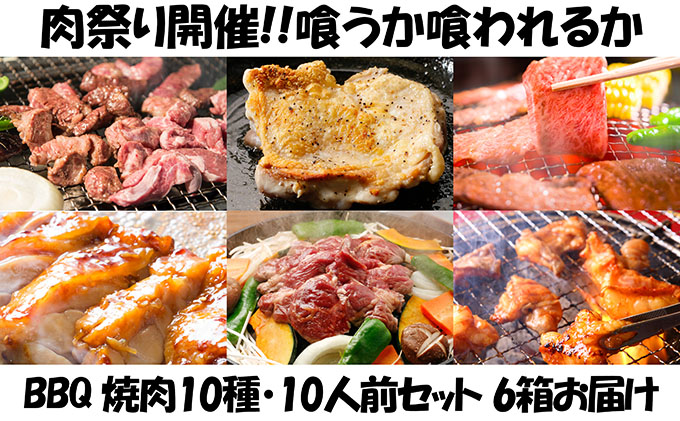 肉祭り開催！BBQセット　～焼肉10種　10人前コース～　6箱セット