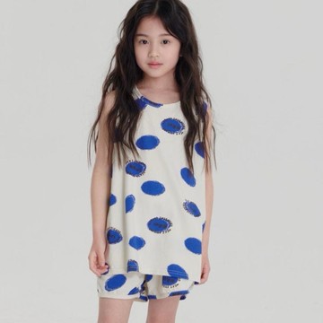 韓國 THE NAVi - 塗鴉大點點無袖上衣/背心-藍點