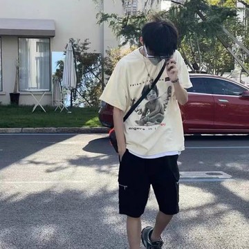 FALSE PERCPEPTION潮牌小天使vintage做舊復古樂隊小領口短袖T恤