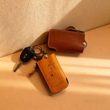 【客製化】義大利植鞣革鑰匙套  雙色選擇 免費雕刻文字