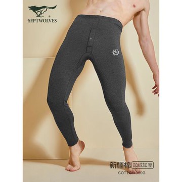 七匹狼加絨加厚保暖褲男士一體絨褲秋褲內穿緊身打底棉褲冬季毛褲