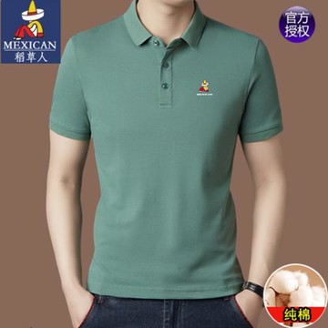 稻草人純棉男士短袖polo衫2025新款夏季刺繡翻領t恤寬松上衣體恤