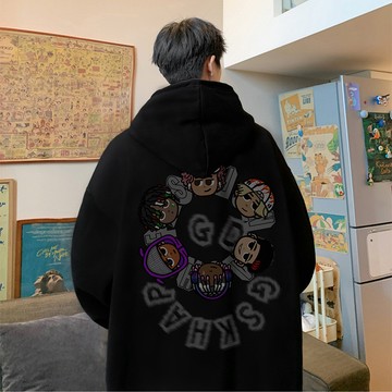 【隔日到貨】純棉卡通印花重磅帽T男生衣服潮流連帽衛衣休閒Oversize內刷毛連帽上衣百搭長袖上衣街頭加絨寬鬆帽踢