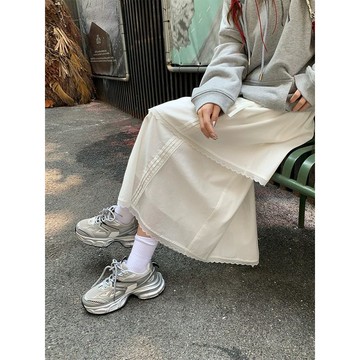 【PING'S🌞】小衆 新款 學院 半身裙 蛋糕 花邊 高腰 不規則 中長款 顯瘦 白色 裙子