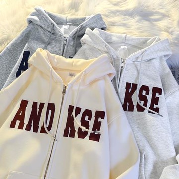 2024新款秋冬美式連帽衛衣女寬松春秋薄款慵懶風開衫外套加絨加厚