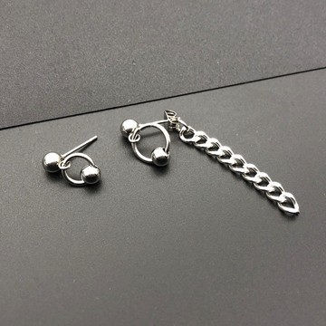 B3666【2款_球環 鏈條 圓球 耳環】2用款 316L鈦鋼 抗過敏 流蘇 垂墜耳環 圓環耳環 圓圈耳環 韓星同款