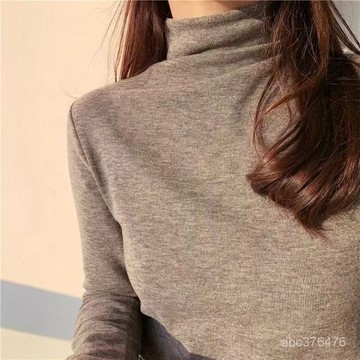 免運 半高領 長袖 T恤女 秋冬 修身 保暖 韓版 純色 內搭 基礎款 打底衫