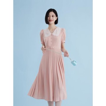 OBEG歐碧倩法式浪漫風連衣裙女夏收腰過膝長裙10442125