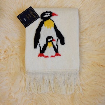 紐西蘭100%純羊毛圍巾*天然羊毛米白色(企鵝)