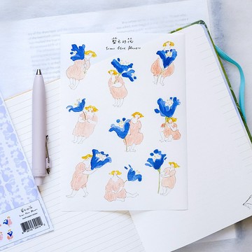 手帳貼紙-藍色的花 | 女孩貼紙-手帳素材-紙貼紙 | 插畫 dodolulu