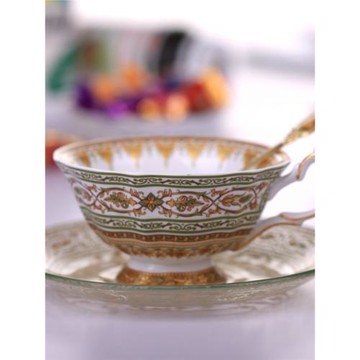 歐式陶瓷咖啡杯配玻璃碟描金邊輕奢宮廷風英式下午茶具紅茶杯碟