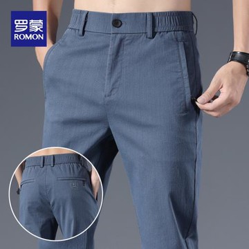 羅蒙夏季休閑褲男潮流時尚直筒修身男褲新款松緊腰百搭男士長褲子