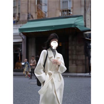 白色雙面羊絨呢子大衣女2025秋冬新款高級感韓系中長款羊毛呢外套