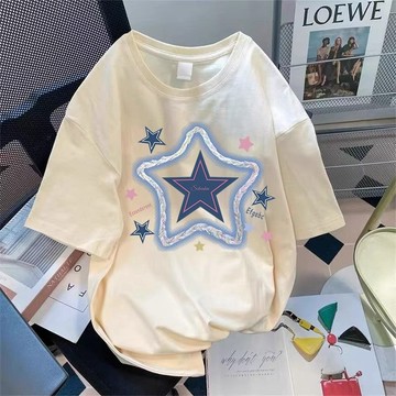 【隔日到貨 星星大印花】高品質！重磅短t 280g純棉短袖T恤夏季日系短袖美式復古學生加大尺碼Oversize t恤男生