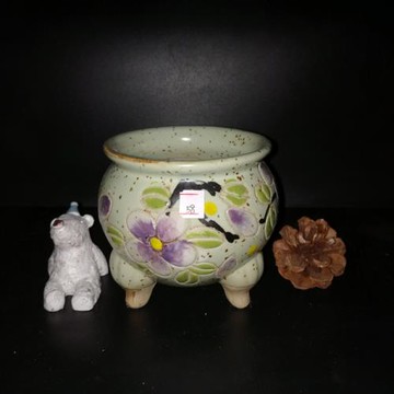 景德鎮韓式手繪雕刻多肉花盆 帶足四腳透氣控型 口徑7-8.5左右