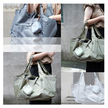 【完全計時】包袋館｜大容量簡約尼龍購物環保袋 附贈防潑水小包