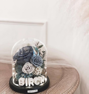 永生花玻璃盅夜燈  霧霾灰藍 可客製化英文名