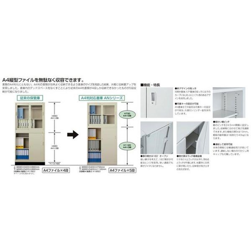 生興 両開き書庫 上置き用 備品庫 書類 鍵付き A4 キャビネット