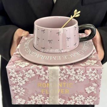 生日禮物送女生高顏值蝴蝶結咖啡杯禮盒裝陶瓷杯碟下午茶杯子