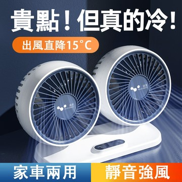 【臺灣出貨】雙頭車載風扇 USB接口 強力靜音 360°旋轉 3檔風速 汽車辦公室兩用 雙風扇設計