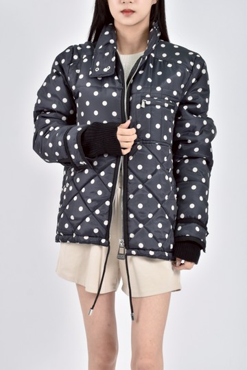 (L) sonia質感點點拉鍊黑色外套