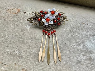 喵手作~古風青銅色小白花髮夾