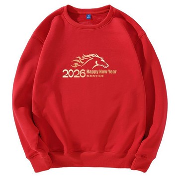 2026馬年紅色圓領長袖男女本命年衛衣新年馬年本命年開門紅