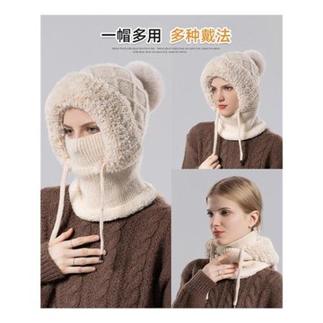 毛絨圍巾帽子女騎車保暖面罩圍脖一體棉帽東北哈爾濱旅游防寒裝備