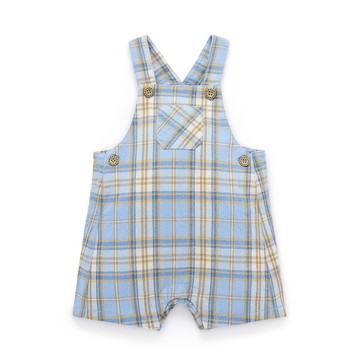 澳洲Purebaby有機棉男童裝吊帶褲2T-5T 藍黃格子