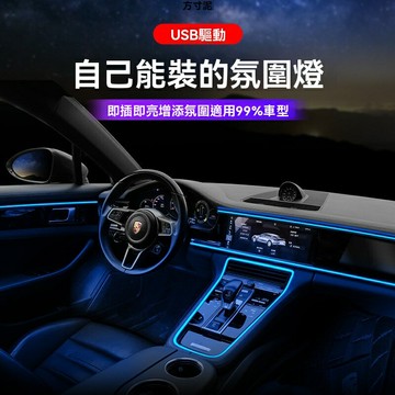 【免接線安裝】車載氛圍燈 汽車氛圍燈 車內飾燈 車門燈 冷光線燈條 USB供電 多色可調 聲控APP控制 適用多種車型 提升車內氛圍