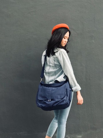 帆布斜挎包 斜背包  旅行包 親子单肩包 no.18  海军藍 / 免運