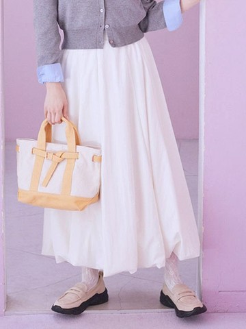 後腰鬆緊素面打摺氣球裙(01001353100) - earth music&ecology