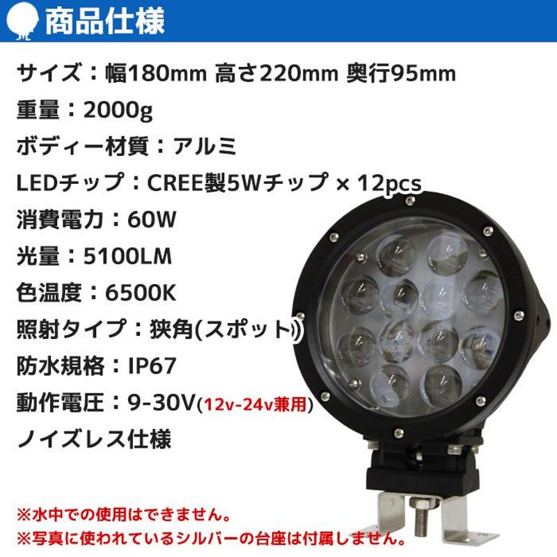 サーチライト 船 led 60w 船舶 照明 防水 24v 12v 狭角 スポット 作業