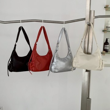 韓系側抽繩大容量單肩包 素色 休閒百搭 柔軟皮革 時尚女包 側背包 休閒包 快速出貨 25249