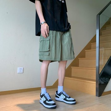 多口袋工裝短褲男夏季薄款五分褲寬松運動褲直筒中褲速干休閑褲潮