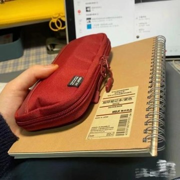 日系簡約復古紅筆袋潮少女雙層收納包多功能文具袋高中生
