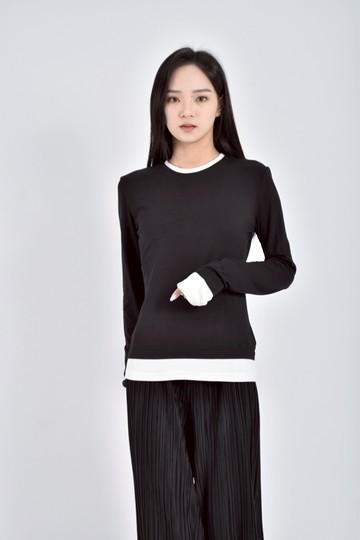 (M) the madre質感假兩件黑色長袖上衣