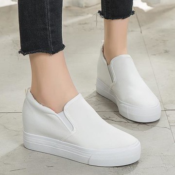 一腳蹬小個子女鞋顯高春款帆布厚底韓版休閑百搭內增高小白鞋2025